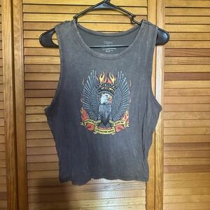 Vintage-Style Black Graphic Eagle Muscle Tank Top